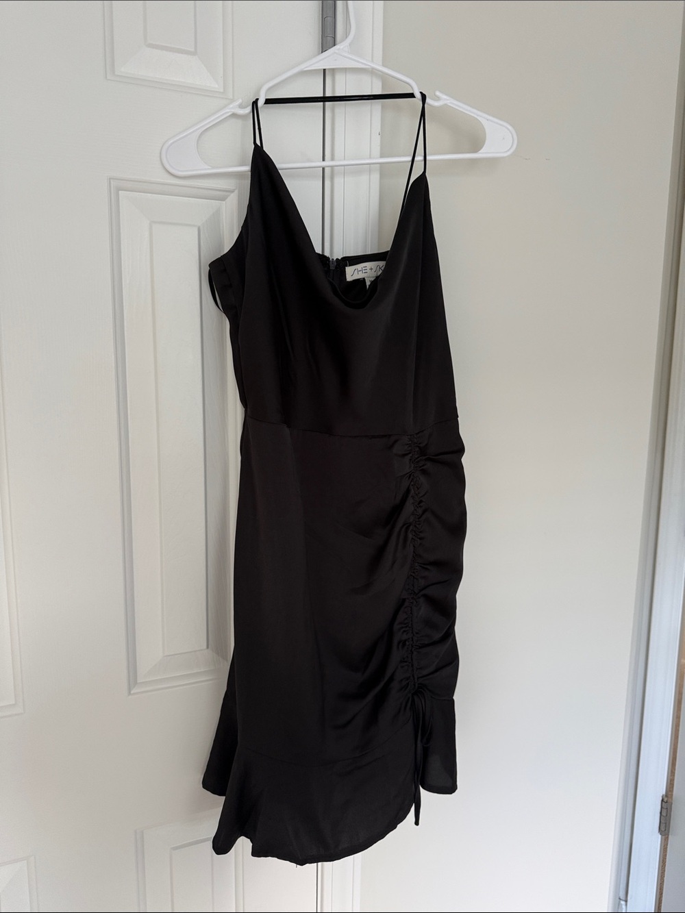 She + Sky Black Ruched Mini Slip Dress